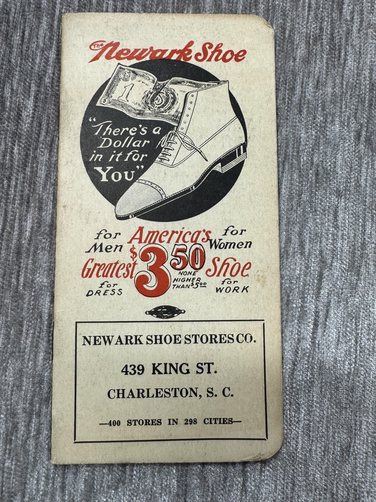 Vintage 1922 Newark Shoe Stores Advertising Pocket Notebook Charleston SC Promo