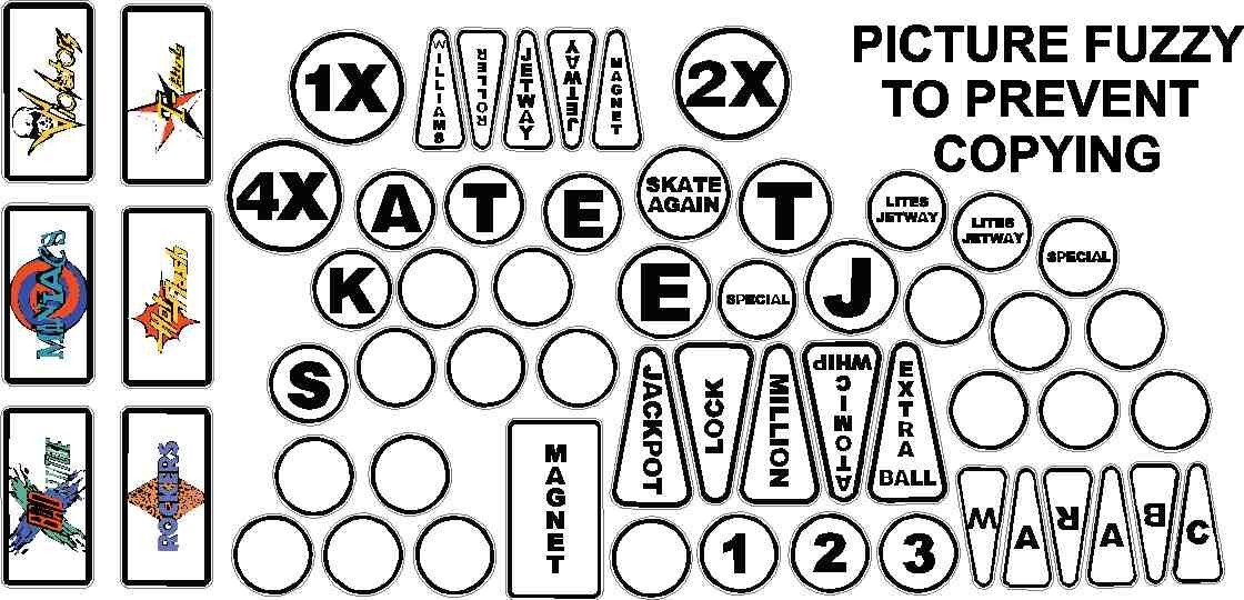 Williams ROLLER GAMES Insert Decals Pinball Machine