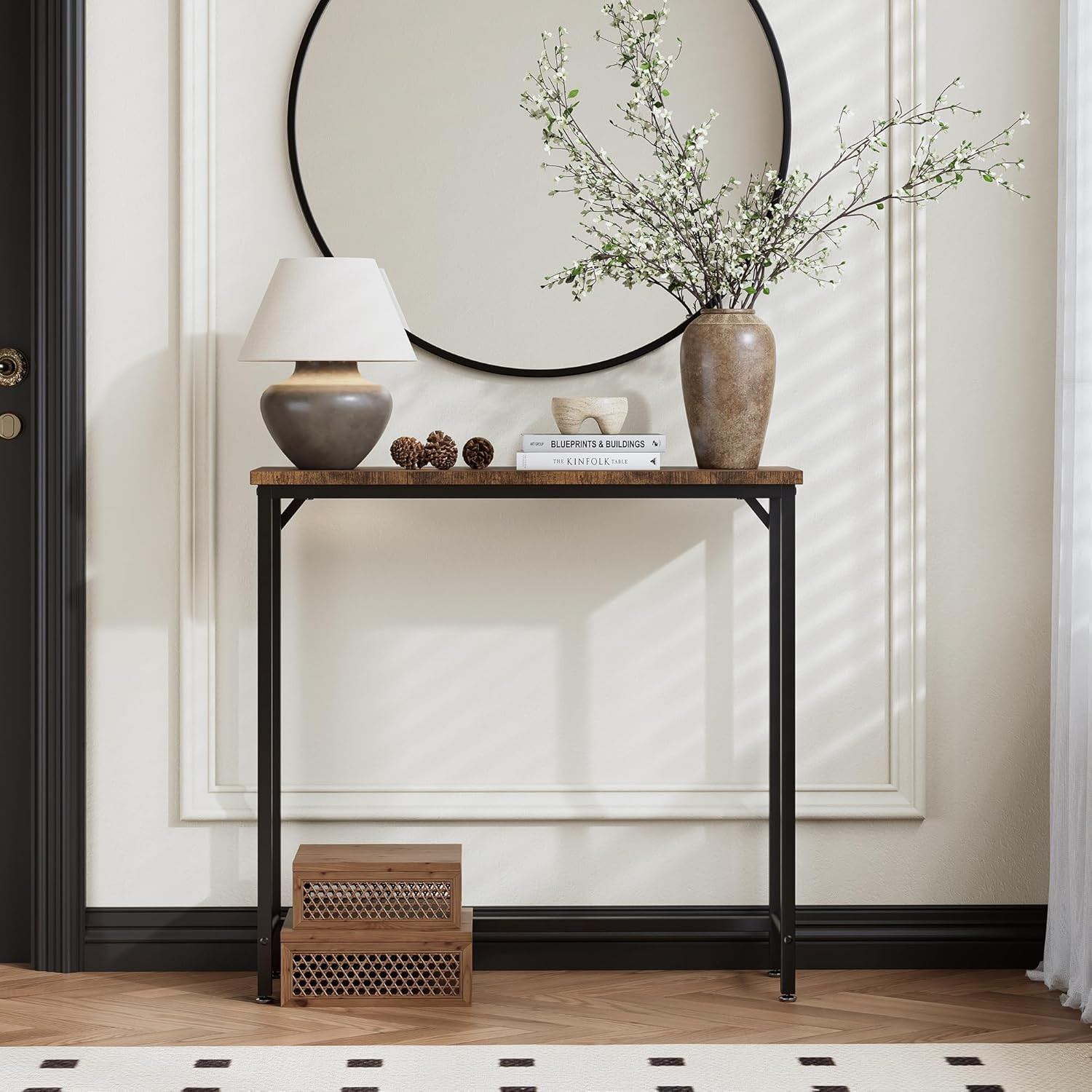 Narrow Entryway Console Table & Sofa Side Table - Industrial Hallway Table for S
