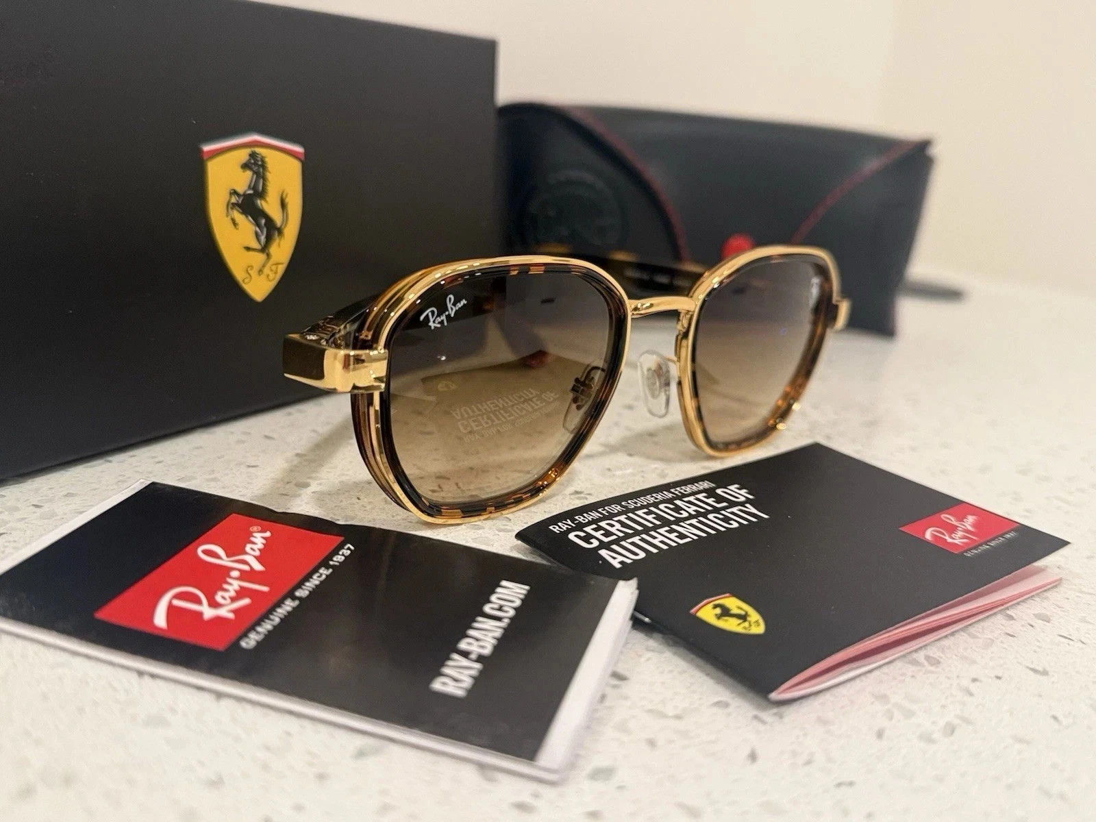 Ray-Ban RB3674-M F029A2 Scuderia Ferrari Gold Tortoise 51mm Sunglasses