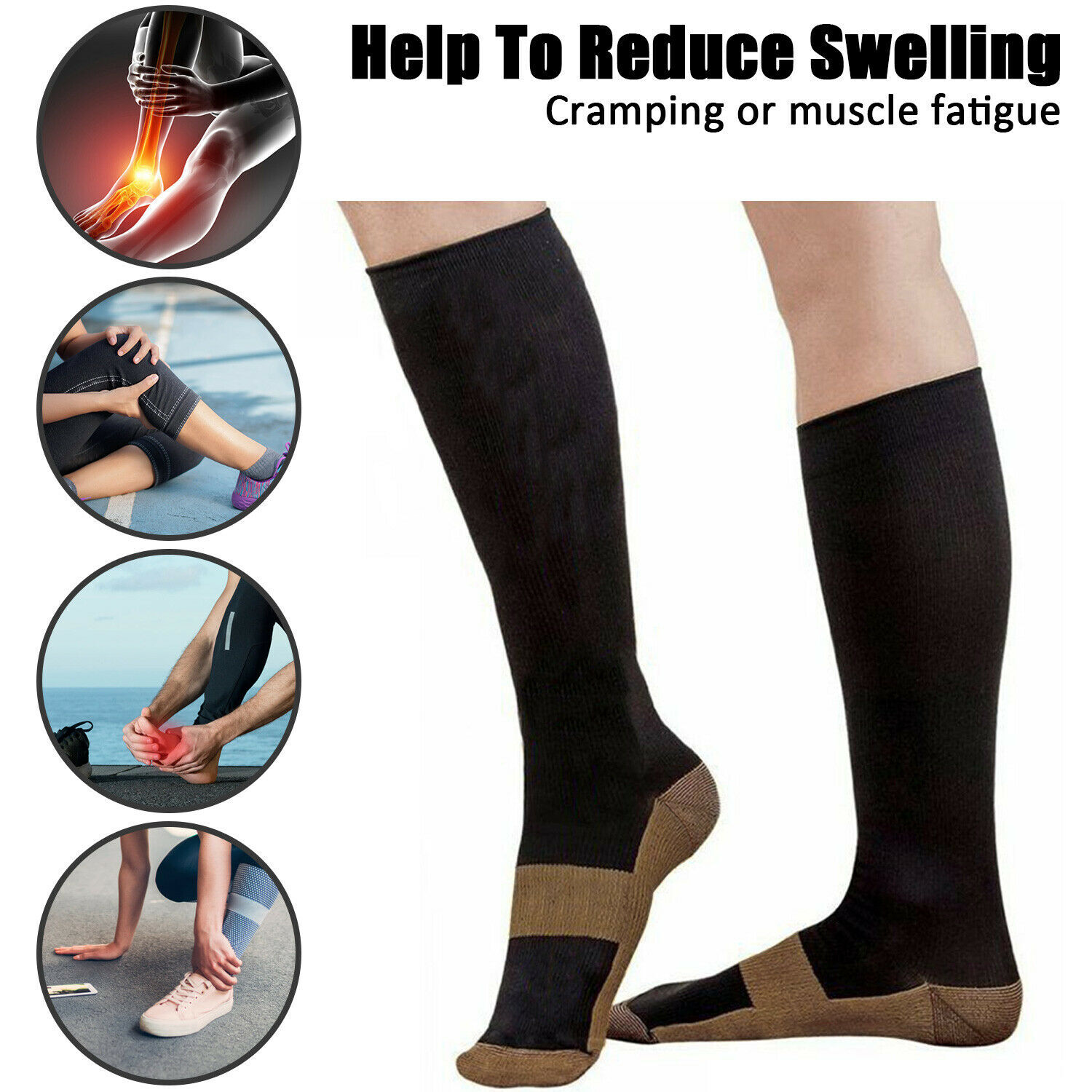 6/12Pairs Copper Compression Socks 20-30mmHg Graduated Support Men's Women's XXL