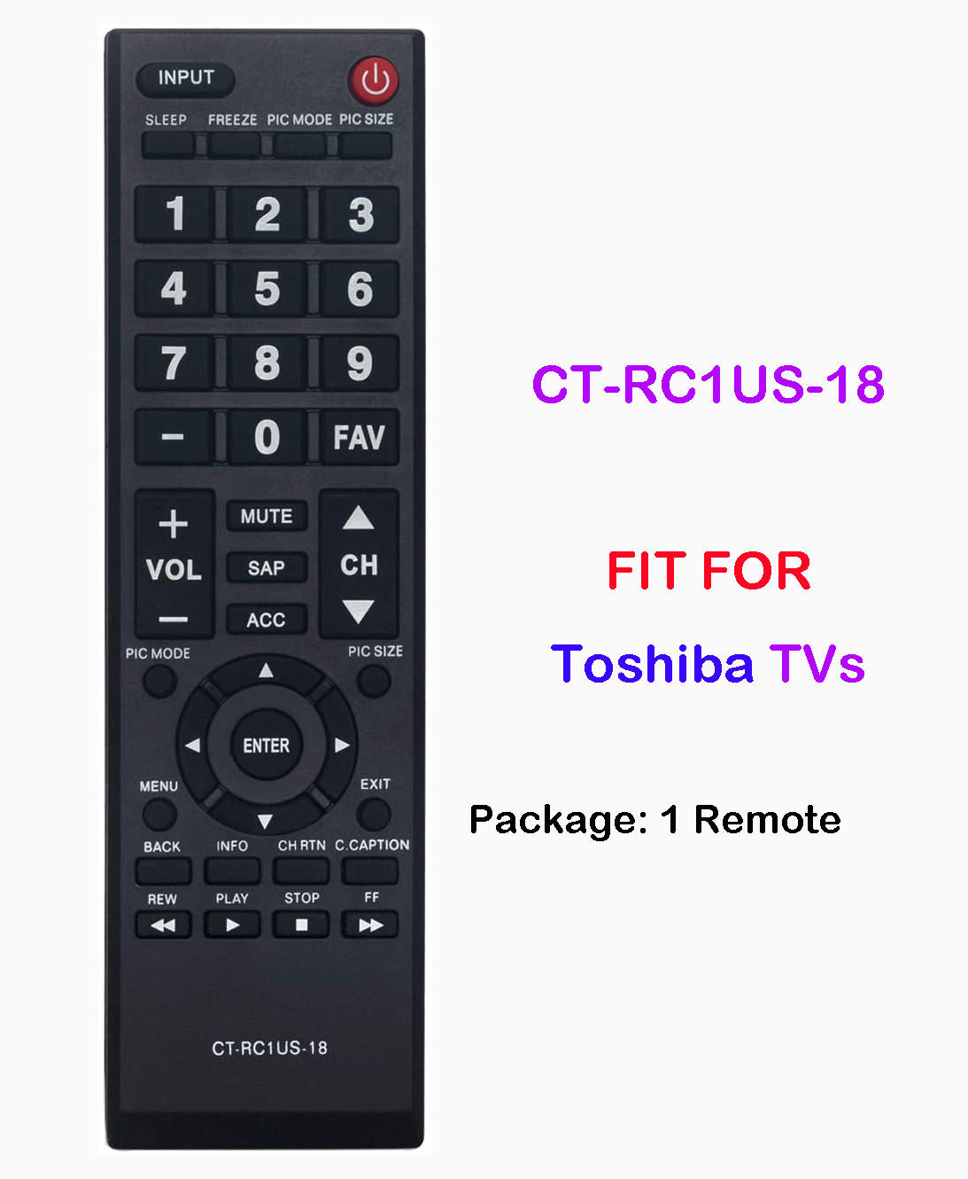 New Remote CT-RC1US-18 for Toshiba TV 32L310U20 55L510U18 49L510U18 32L220U19