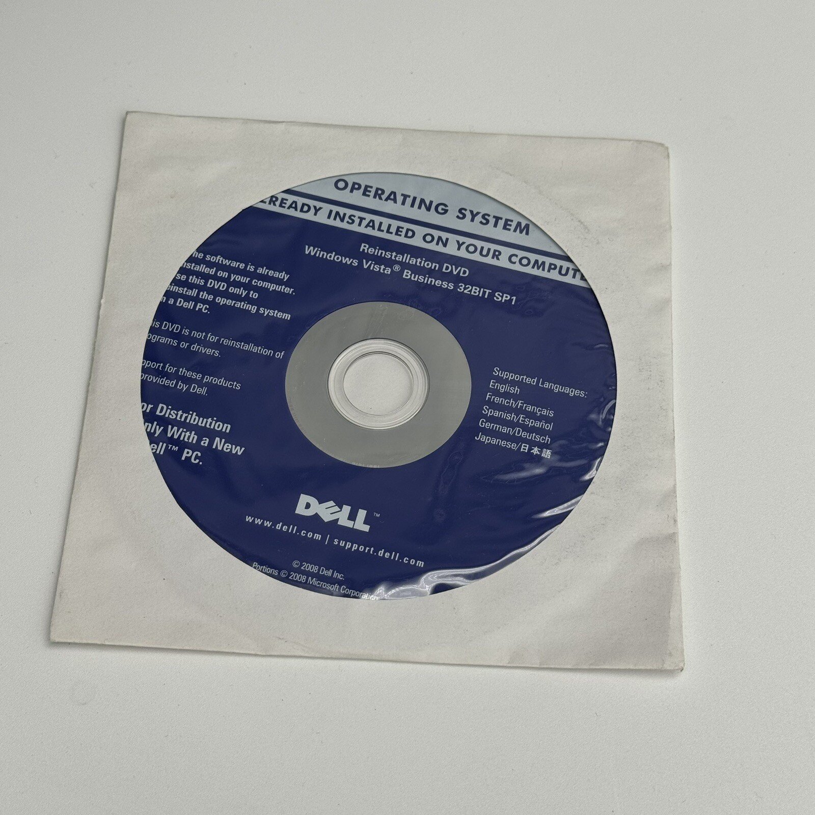 Dell Reinstallation DVD CD for Windows Vista Business 32-Bit 2008 SP1