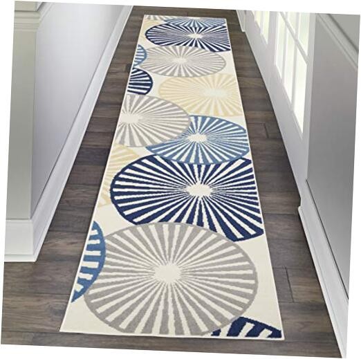 Home Grafix Contemporary White 2'3'' x 12' Area-Rug, Easy-Cleaning, Non
