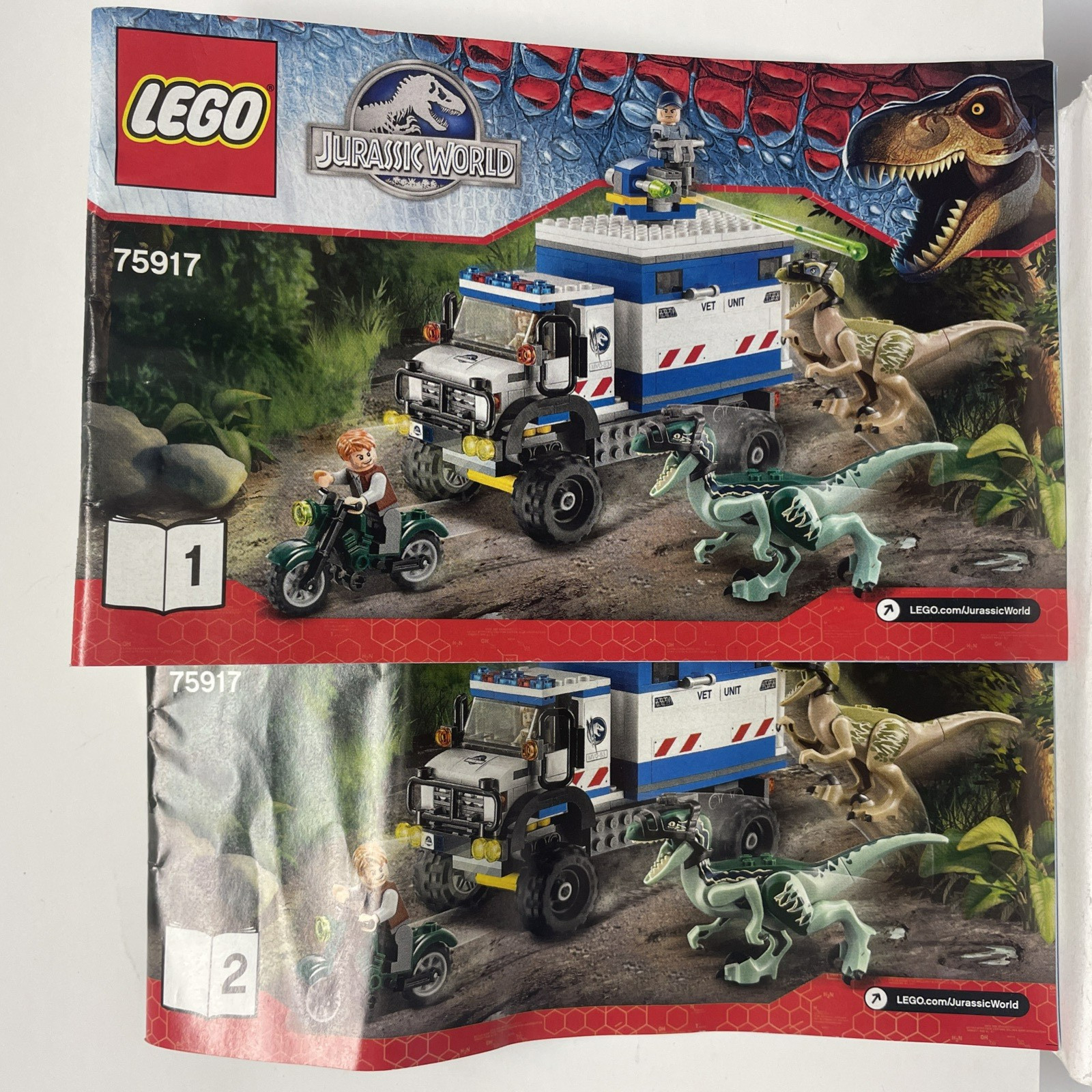 Lego Lot 2 Jurassic World "Raptor Rampage" Instruction Manual Brochure - 75917