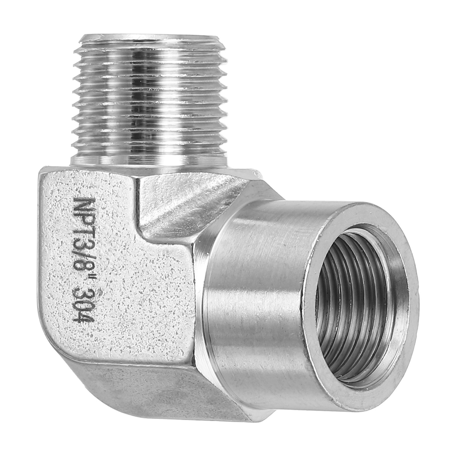 3/8" NPT 304 Stainless Steel 90 Degree Barstock Street Elbow Silver