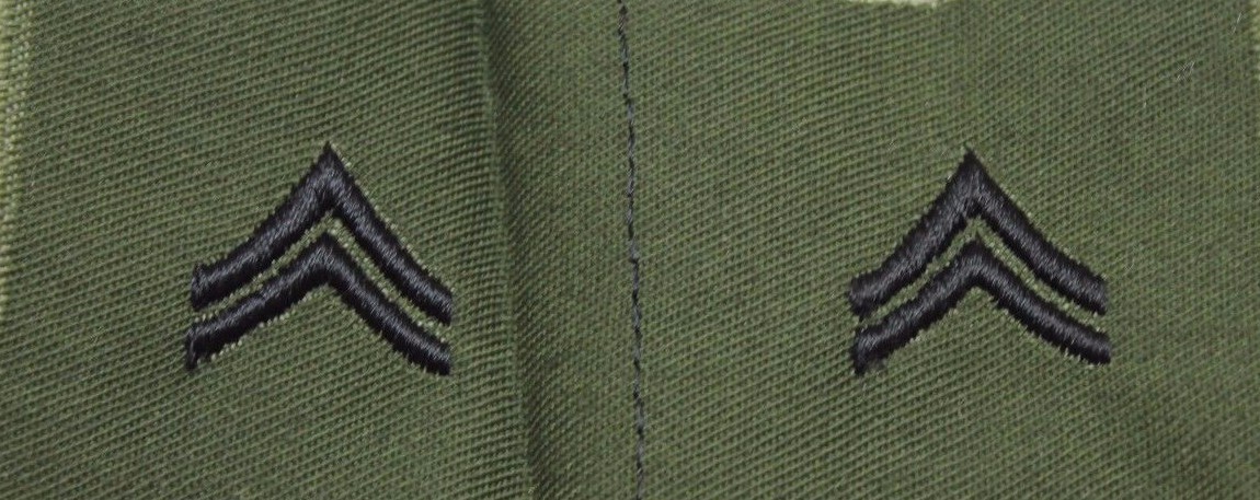 US Army Corporal CPL E4  OD Field Shirt Collar Insignia Pair P5003