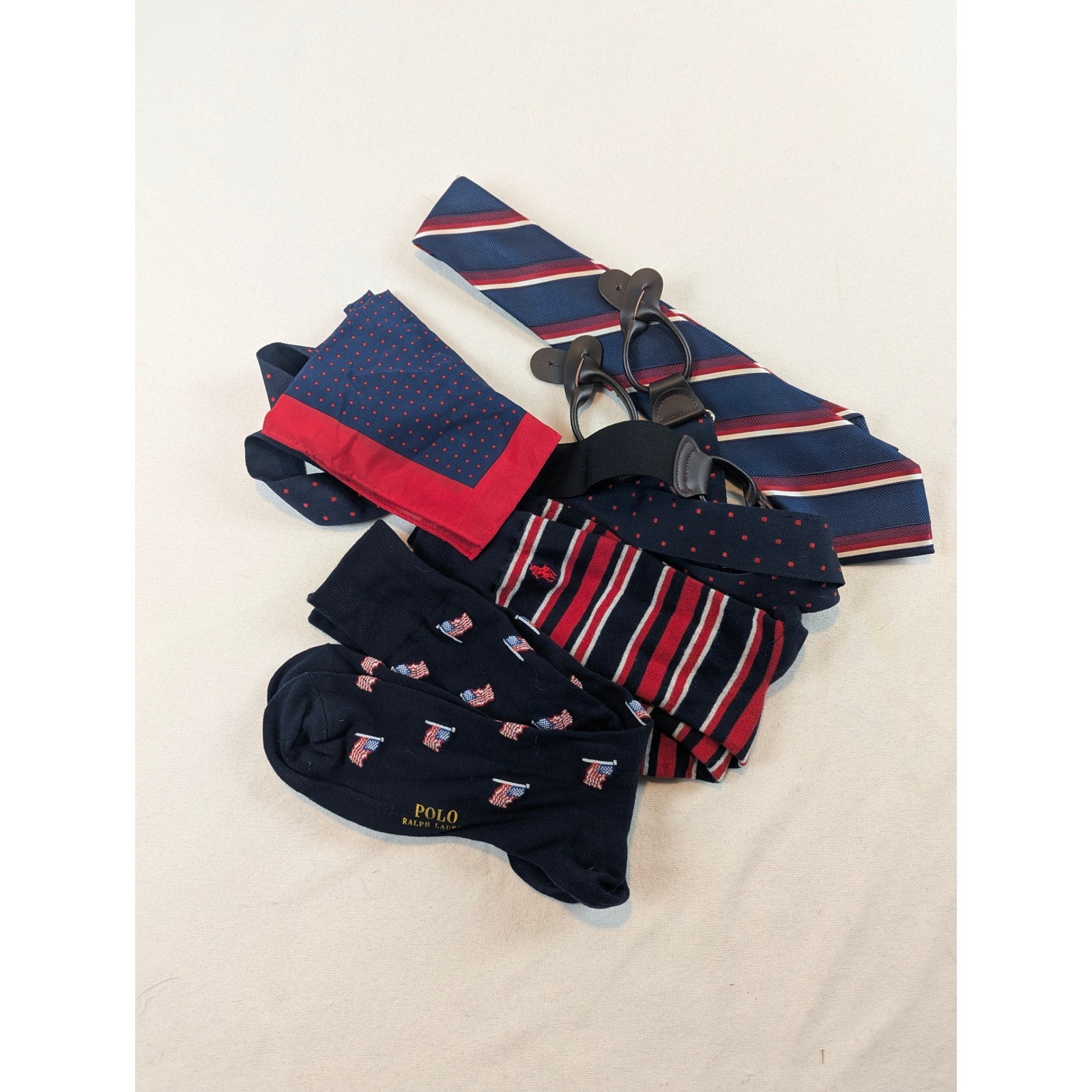 Mens Americana Accessory Set Jos A Bank Tie Suspenders Polo Ralph Lauren Socks