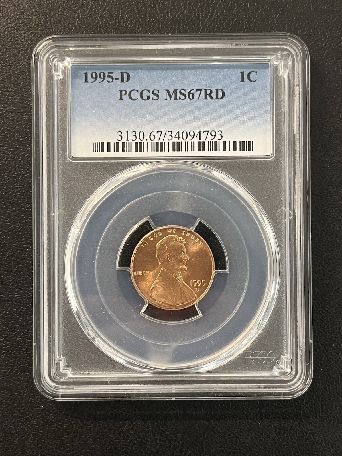 1995 D LINCOLN CENT PCGS MS-67 RD - UNCIRCULATED - RED - CERTIFIED SLAB - 1C