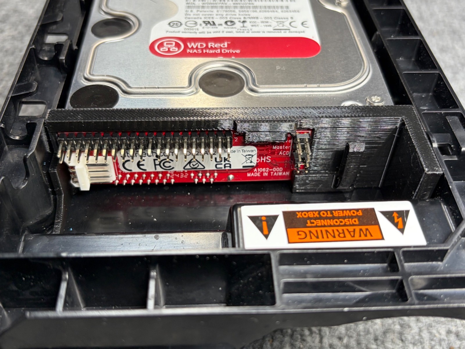 3D printed Bracket For Startech.com IDE2SATA Adapter & 3.5" HDD In Original Xbox