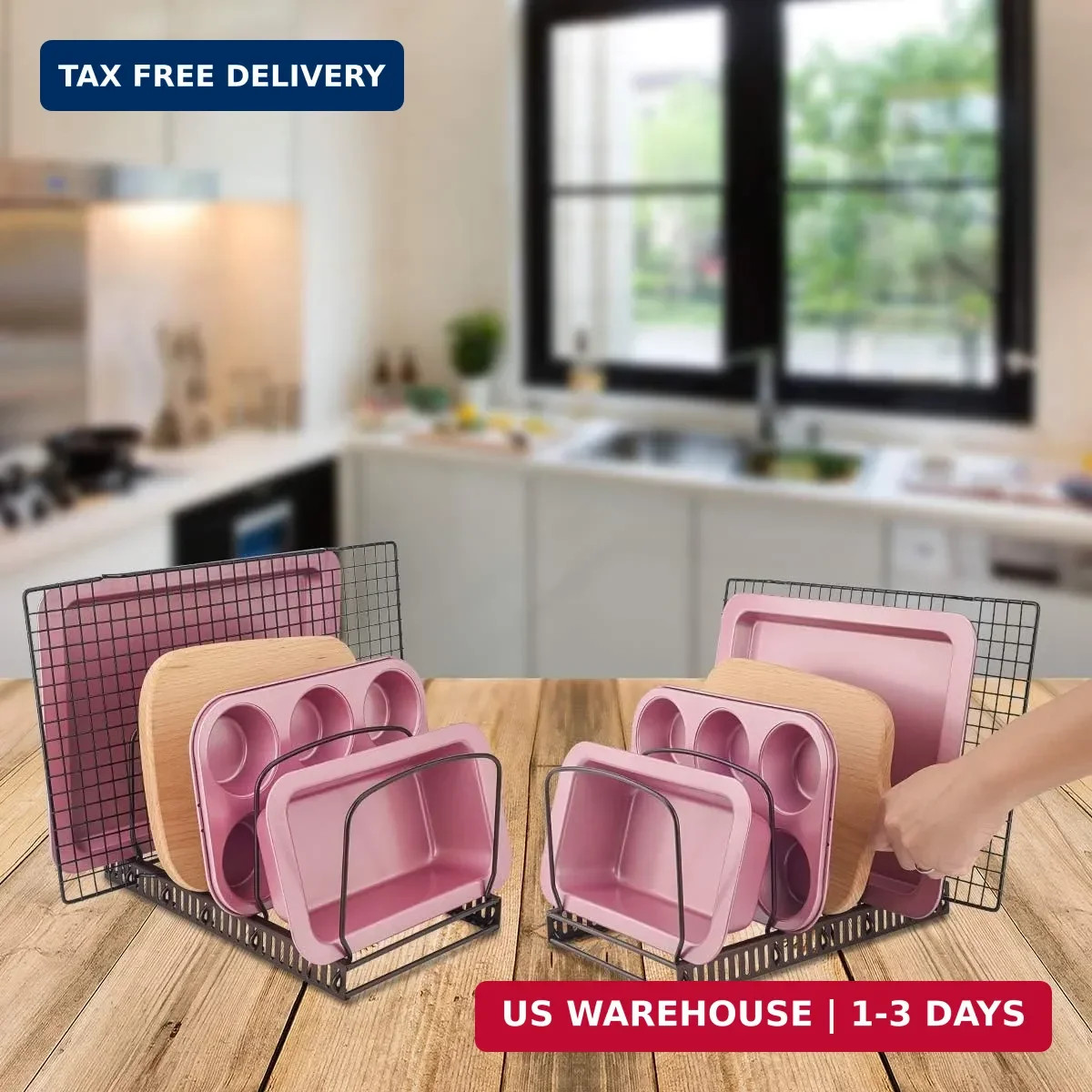 10+ Bakeware Organizer Rack for Kitchen Bakeware, Cookware, Dinnerware