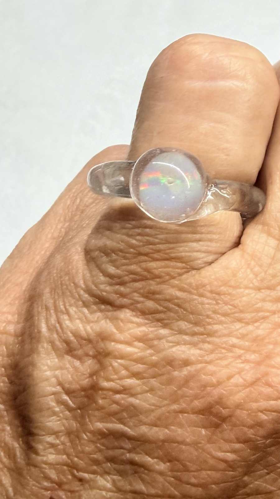 Beautiful Handmade Opal And Acrylic Ring Size 7
