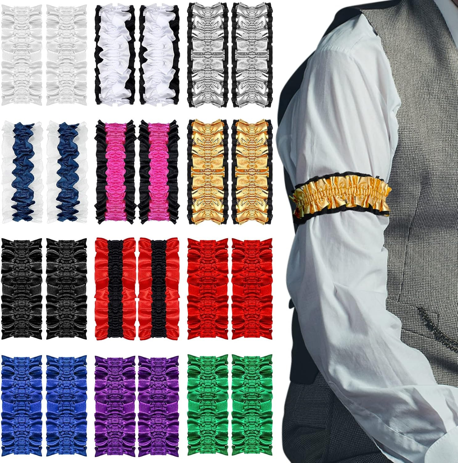 12 Pairs 20s Sleeve Garters Armbands Shirt Sleeve Holders for Men Women Roaring