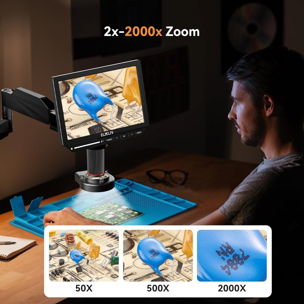 Elikliv 4K Soldering Digital Microscope 2000X 10.1'' 52MP Entire Coin Microscope