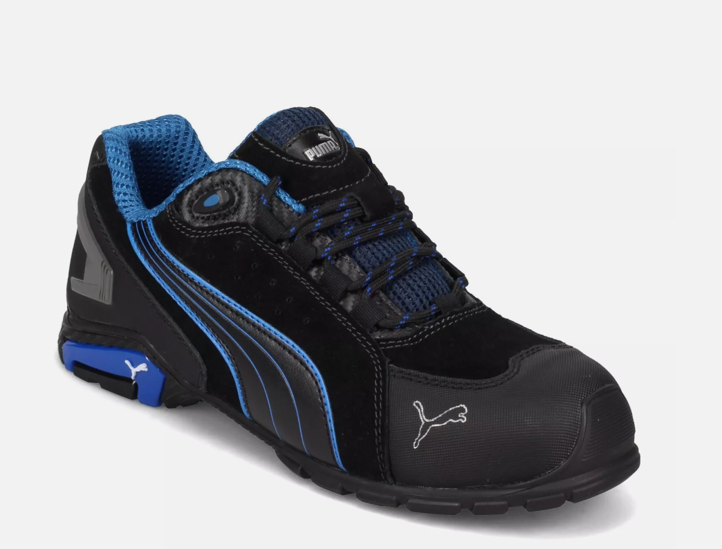 Men's Puma Safety US 13 Rio Low Work Shoe 642755 Black Leather Mesh Suede