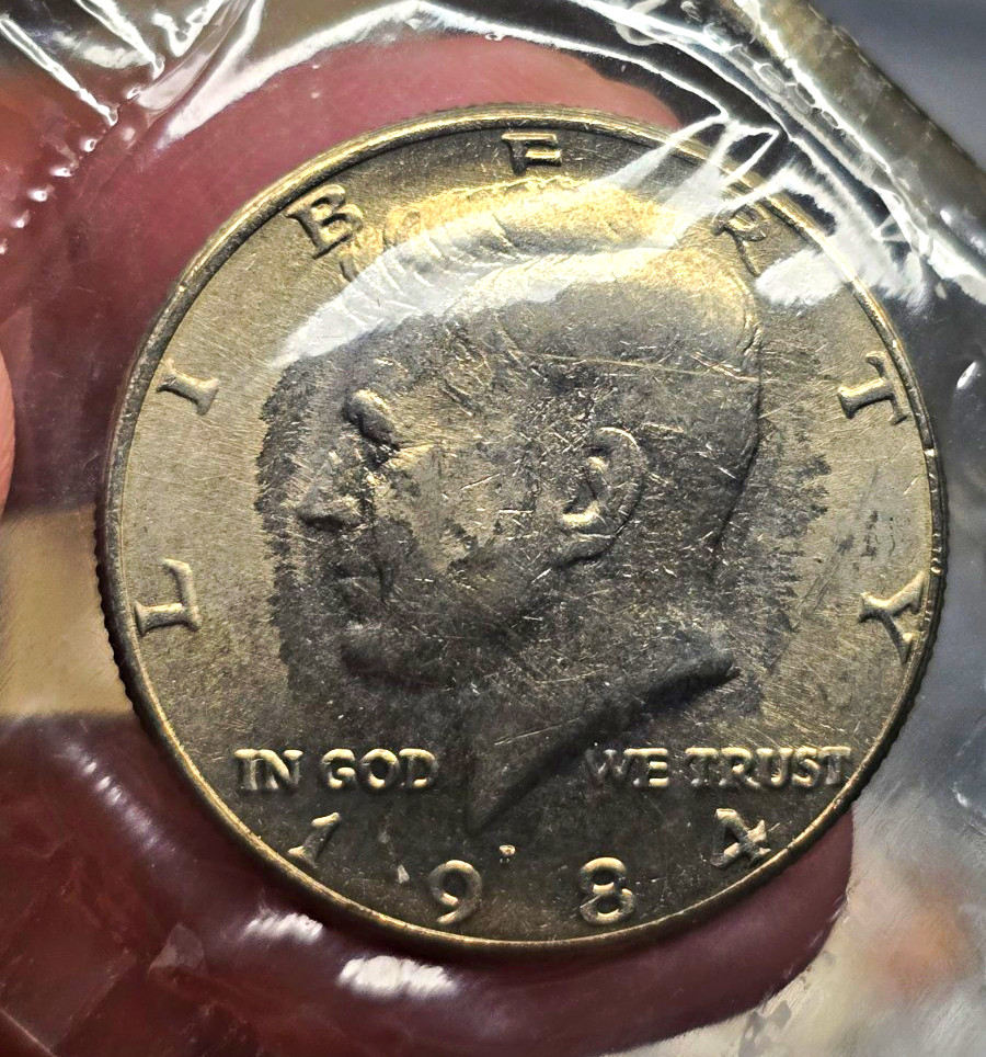 1984 P- Half Dollar Missing "G" Improper Alloy Mix KM#202