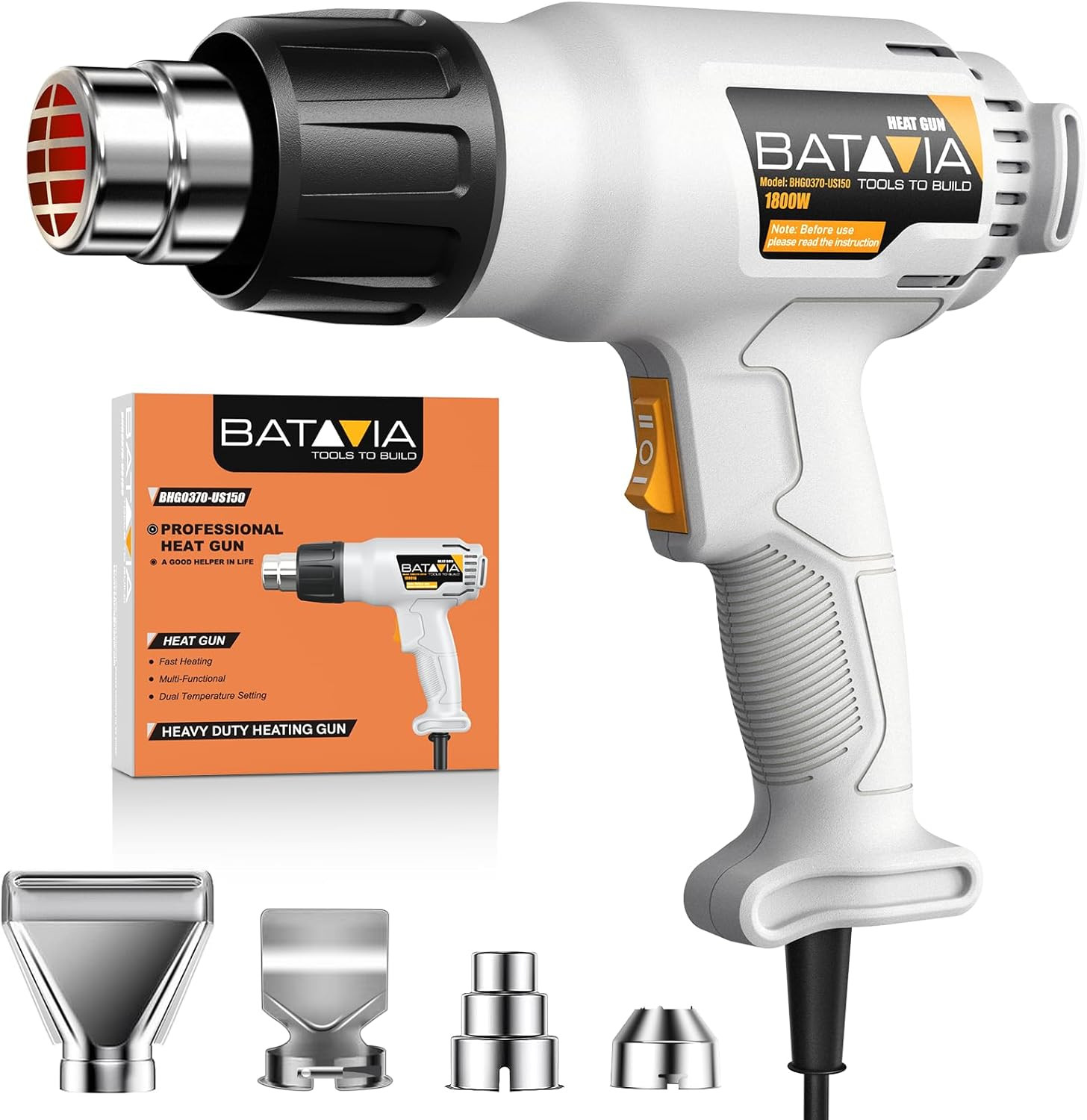 Heat Gun - BATAVIA Dual Protection Fuses 1800W Heavy Duty Fast Heat Hot Air Gun