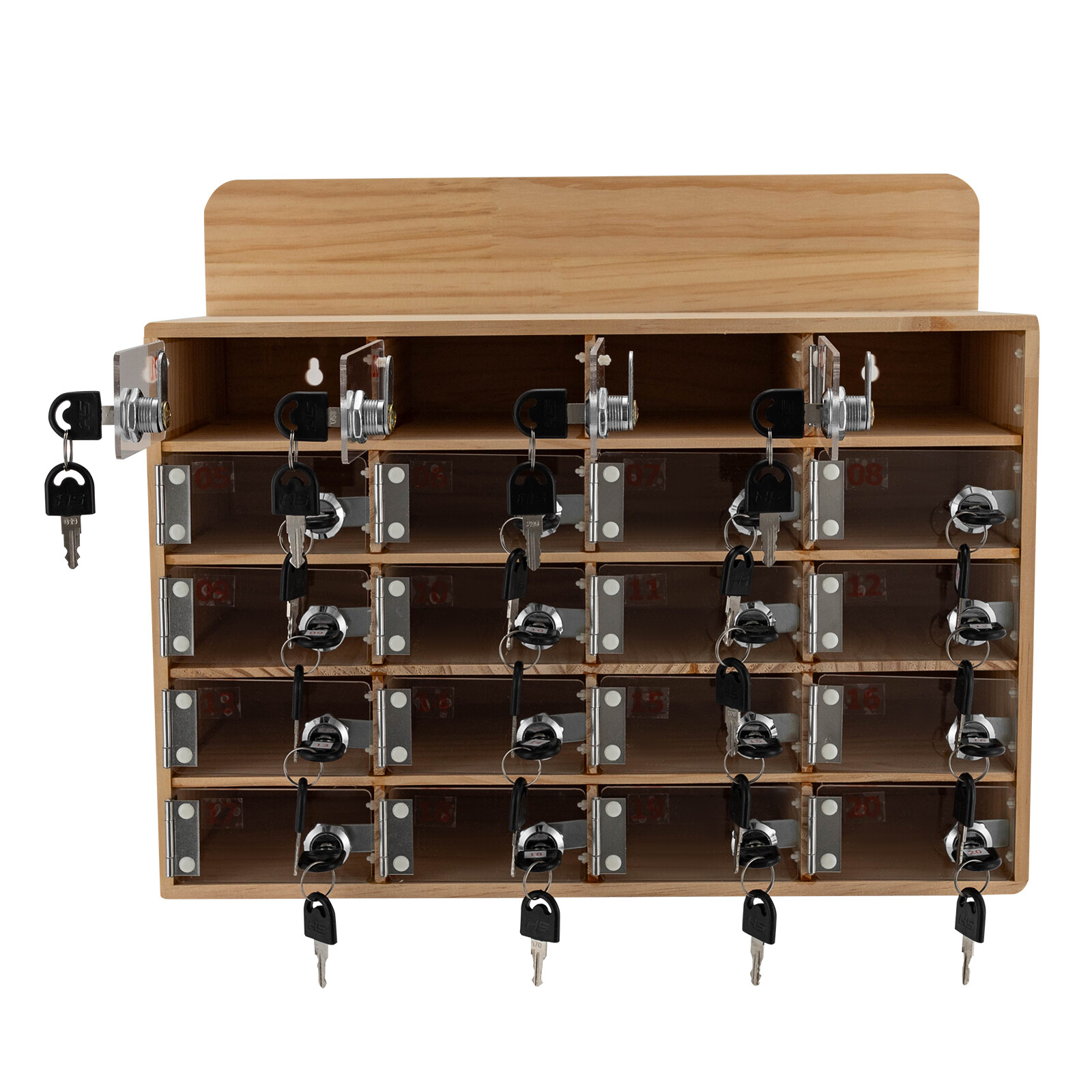 20 Slots Cell Phone Locker Box Wood Cell Phone Storage Cabinet With Keys/Locks