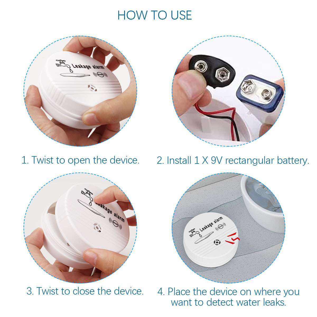 Automatic WaterLeak Detector 90/120dB WaterSensor Alarm Flood Alert for Basement