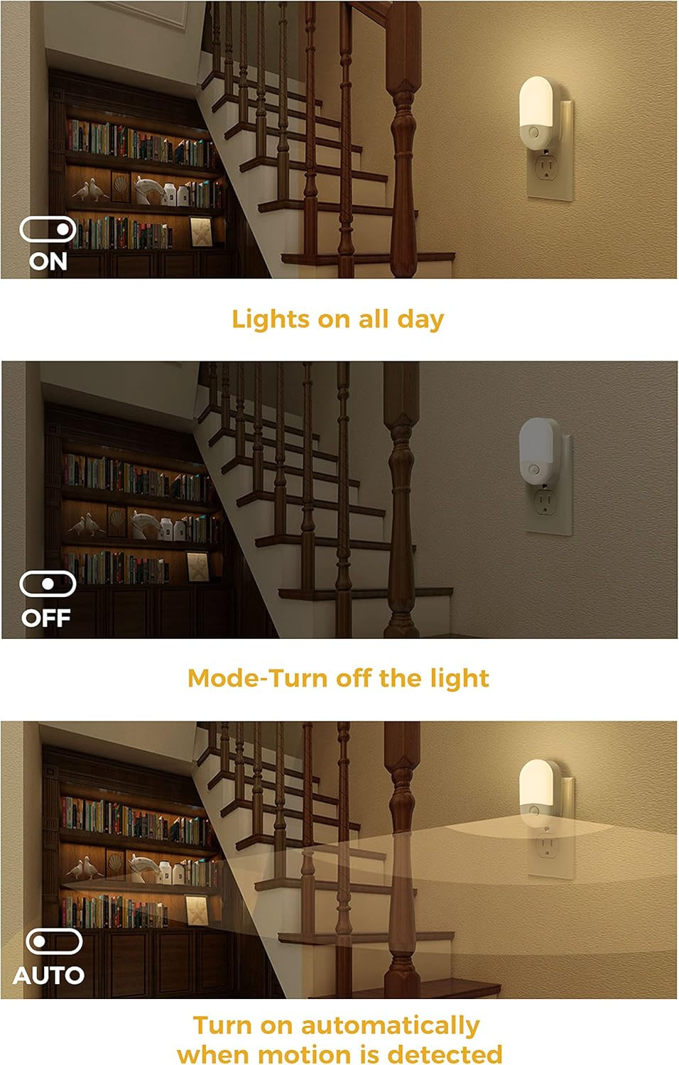 Motion Sensor Night Light, 2-Pack, Adjustable Brightness for Home Use
