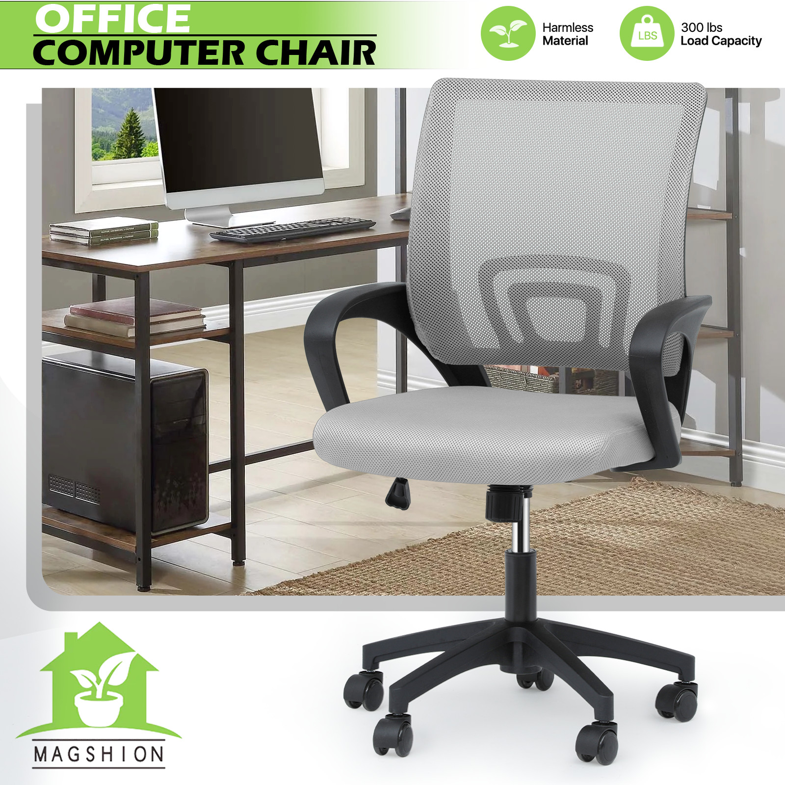 Adjustable Height Computer Home Office Ergonomic Desk Mesh Chair Light Grey