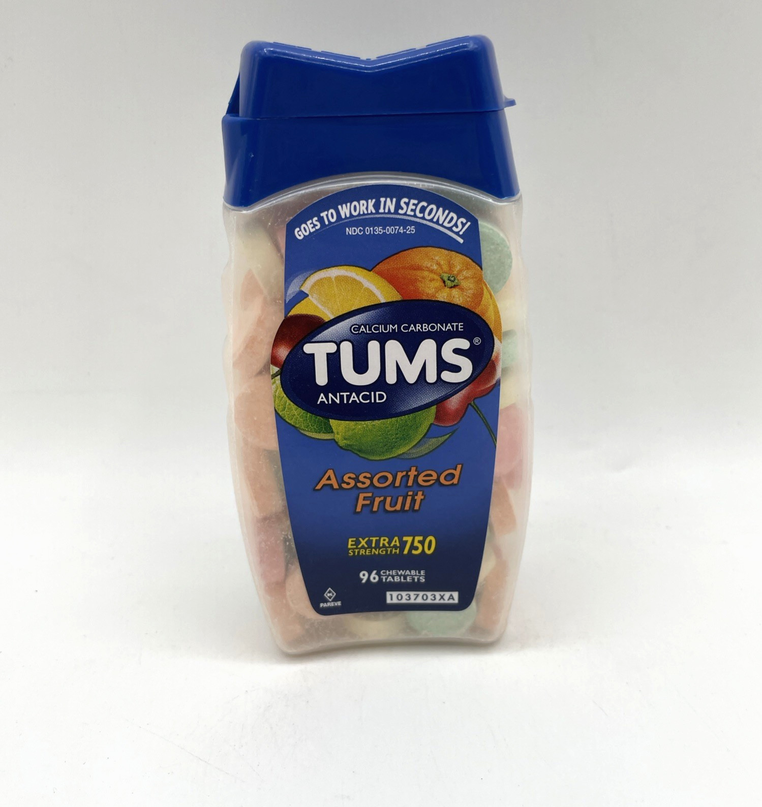 Tums Antacid Plus Calcium Supplement Assorted Fruit 96 tabs 3 Pack