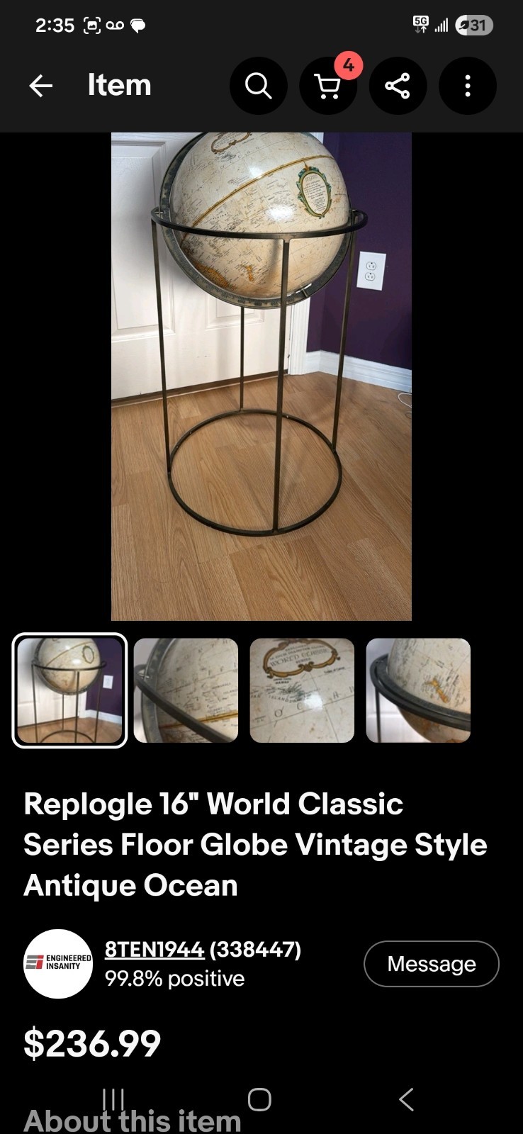 Vintage Replogle Globe 16" on Metal Stand