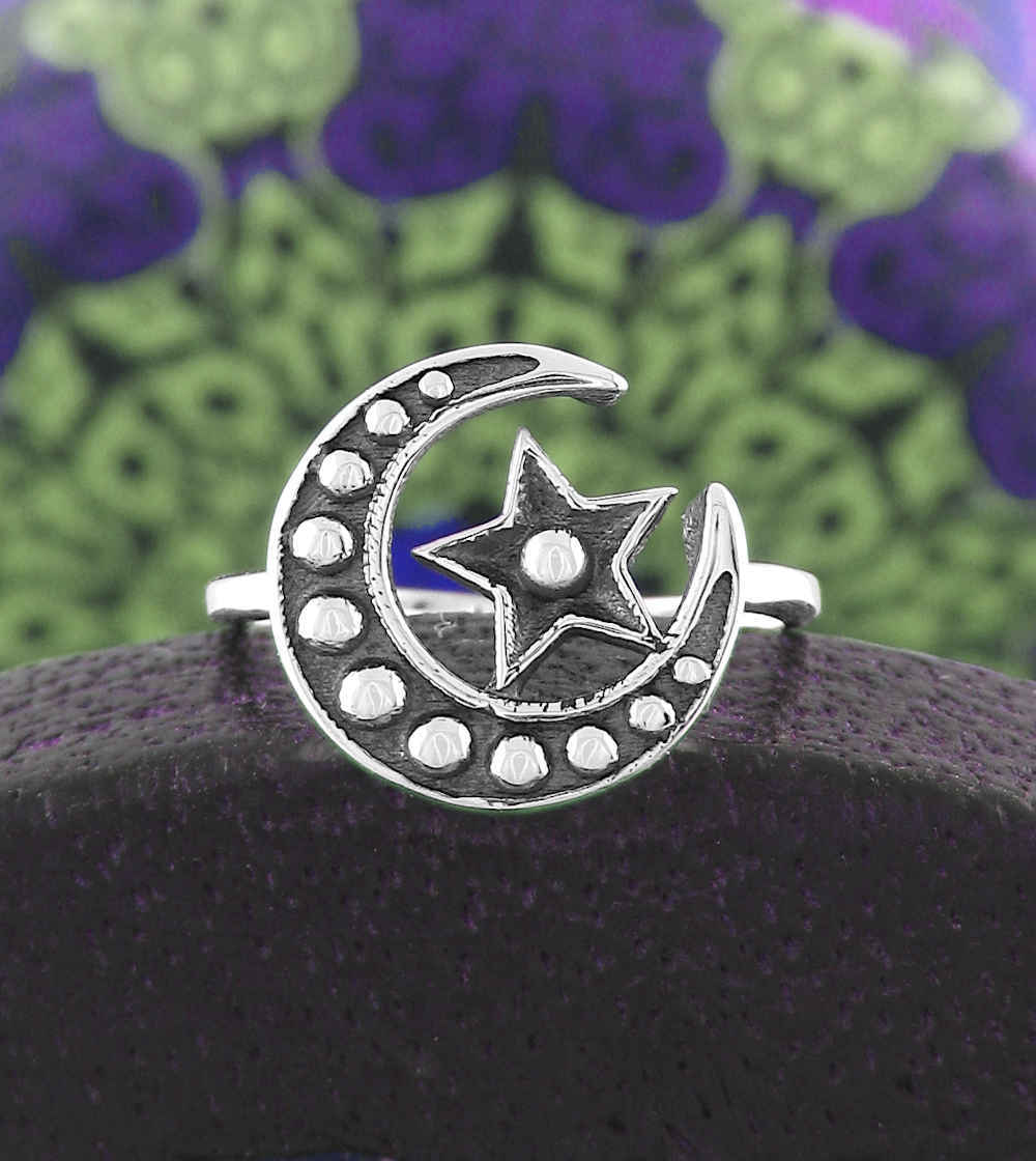 Crescent Moon & Star Toe Midi Pinky Above Knuckle Ring Adjustable wh359