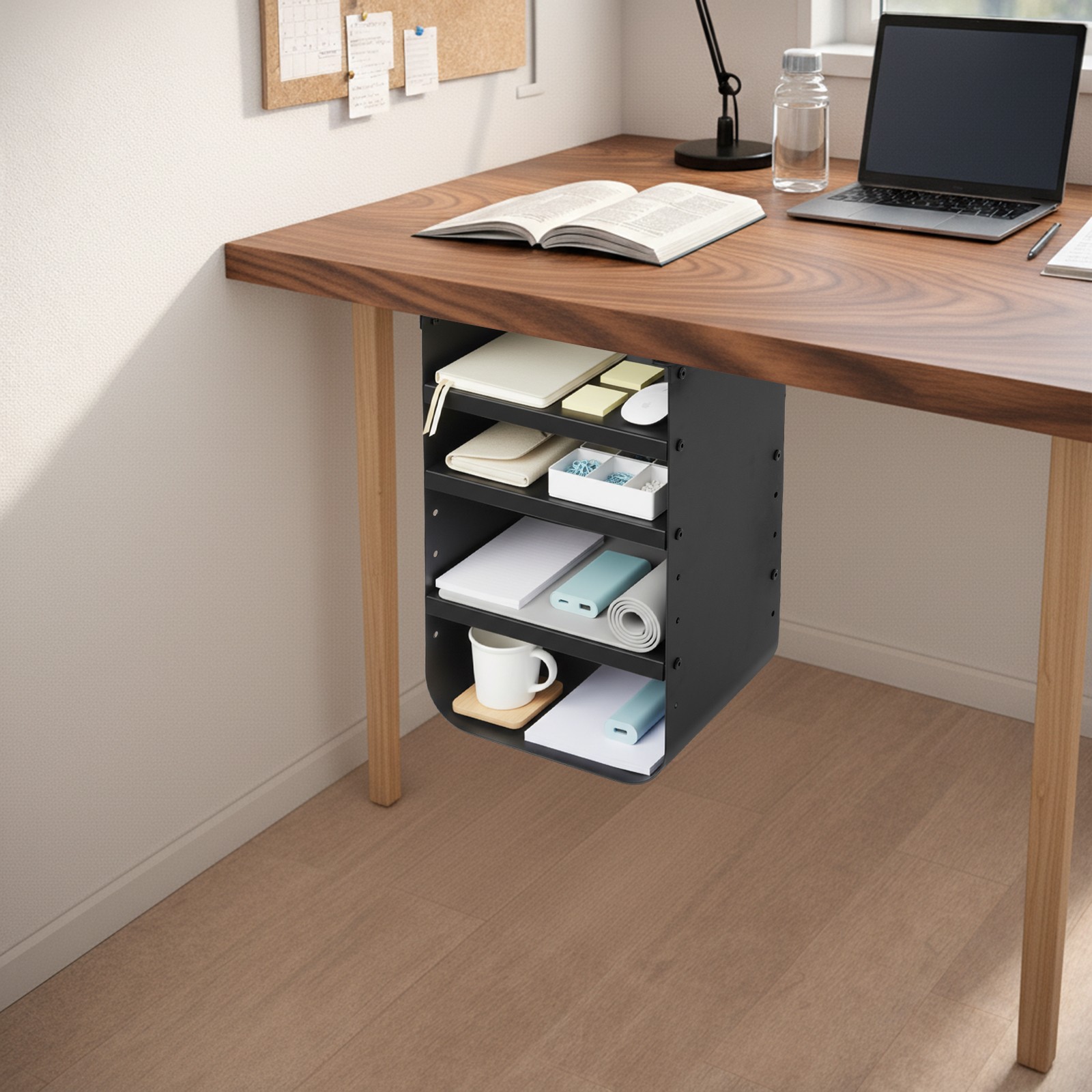 Black Under Desk Storage Cabinet, Height Adjustable High Capacity Shelving