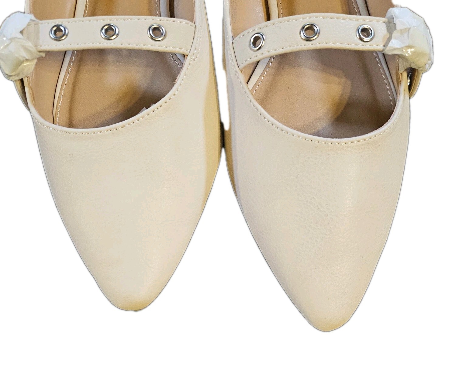 Unionbay Cream Pamira Mary Jane Slingback Pointed Toe Flats Retro Womens SZ 9.5M