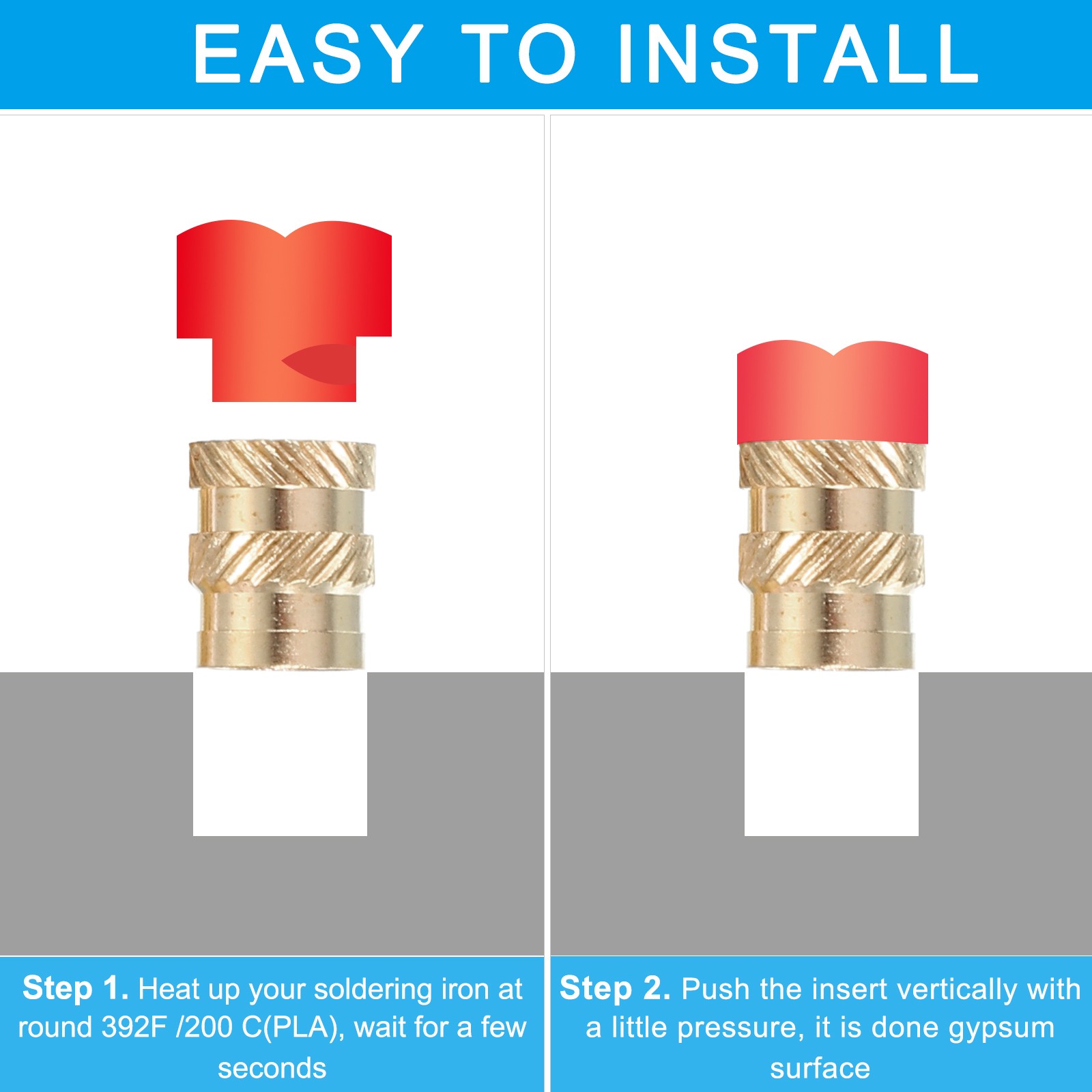40 Pcs Brass Threaded Insert M8x12x10 mm for Plastic Components