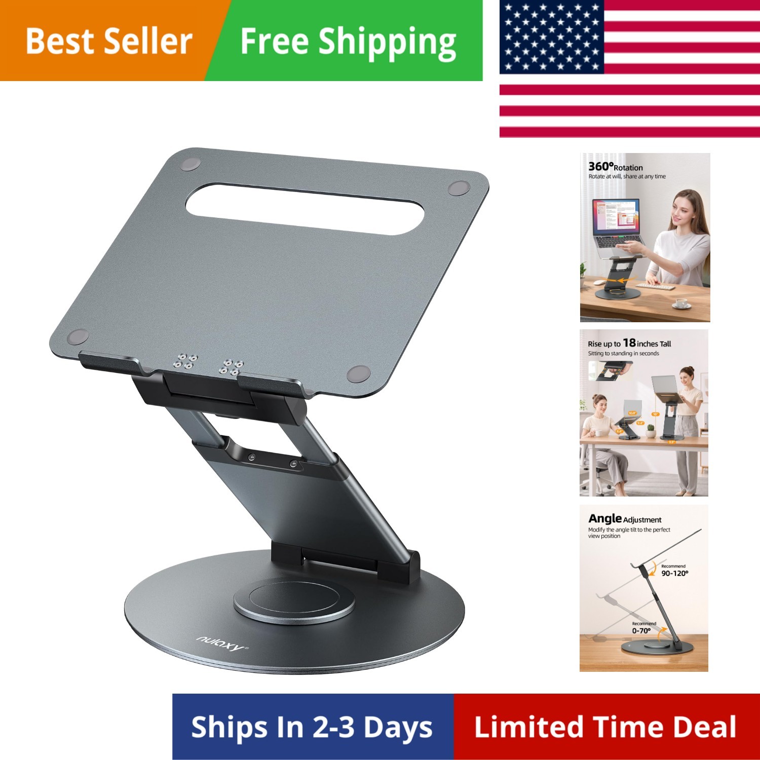 Telescopic 360 Rotating Laptop Stand for Desk Adjustable Height Swivel Pull O...