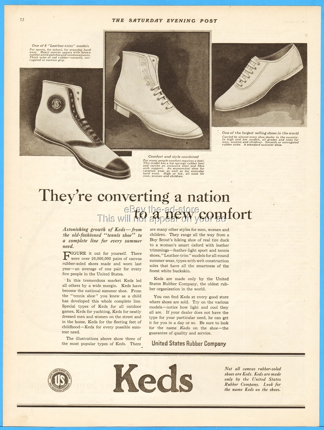 1921 Keds Tennis Gym Canvas Rubber Soled Shoes 1920's Footwear Fashion Style Ad