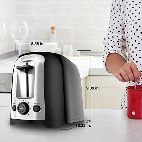 BLACK+DECKER 2-Slice Toaster Extra-Wide Slots Bagel Mode 7 Shade Settings Silver
