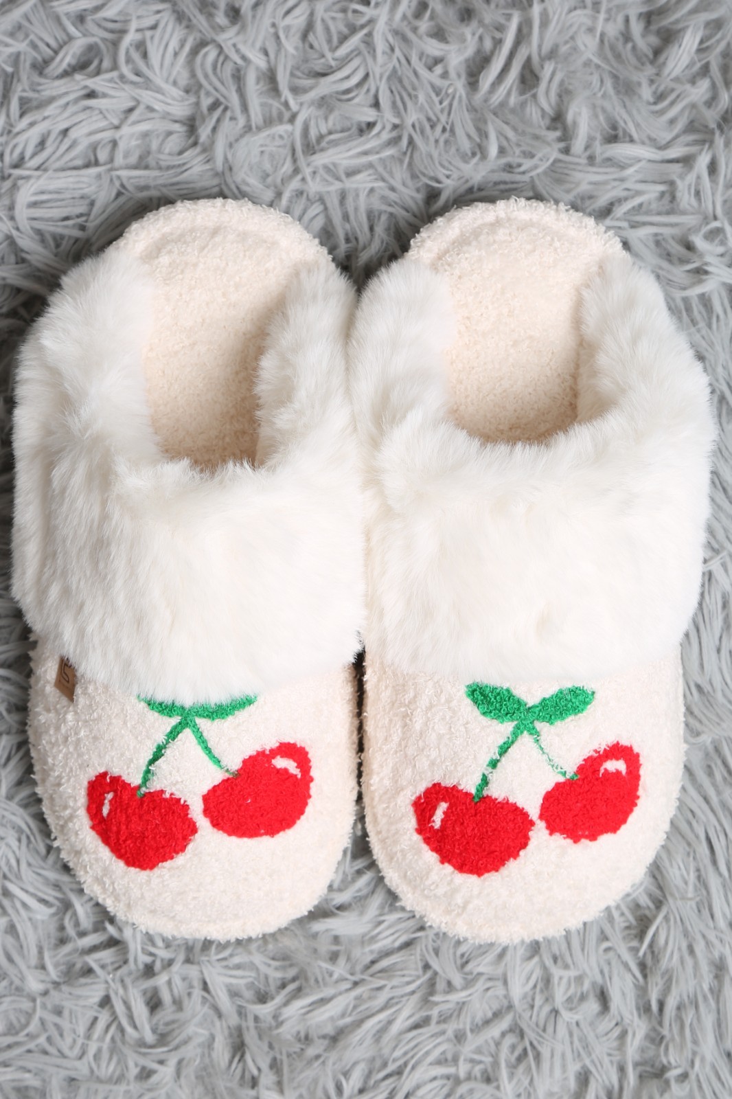 ComfyLuxe Cherry Pattern & Faux Fur Mule Slippers
