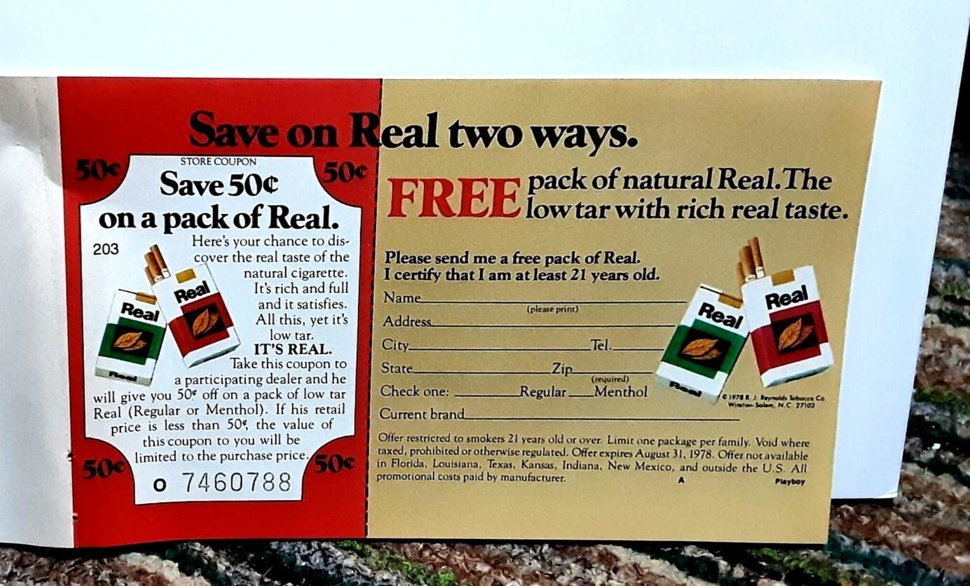 1978 Real Cigarettes Vintage Mail In Original Print Ad