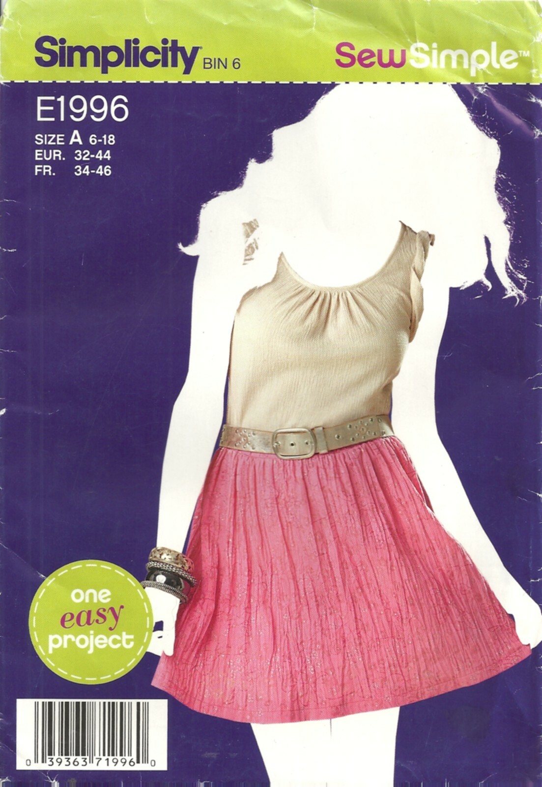 SIMPLICITY SewSimple E1996 MISSES SIZE 6-16 SKIRT SEWING PATTERN ©2011