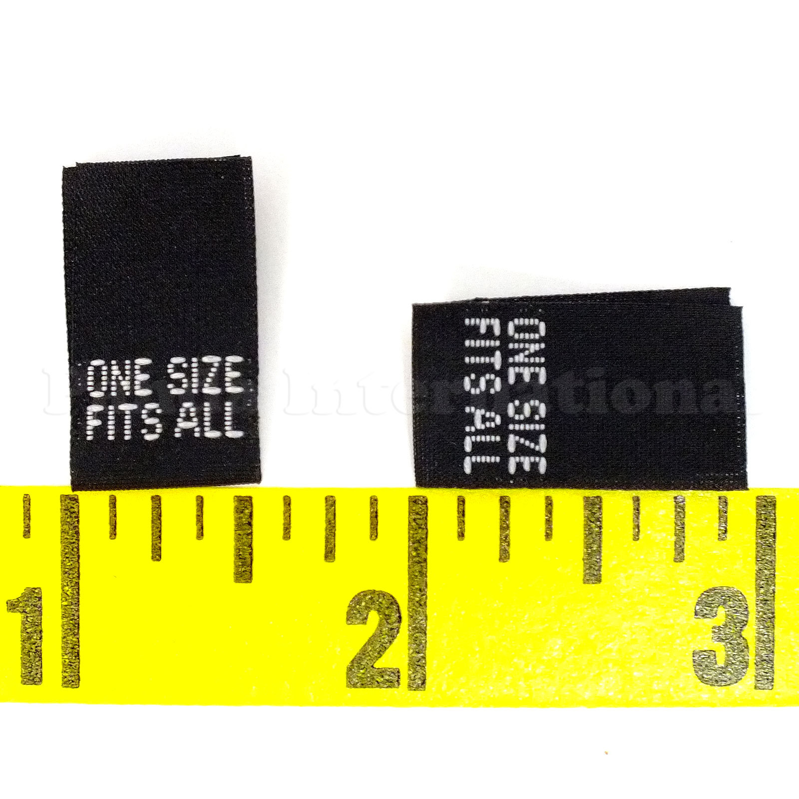 500 pcs QUALITY WOVEN SEWING LABELS "ONE SIZE FITS ALL" Black 4/8 X 7/8