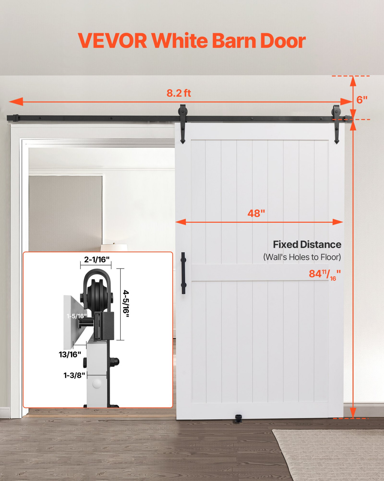 Sliding Barn Door, 48 x 84 inch, High-Strength MDF Panel, Bathroom