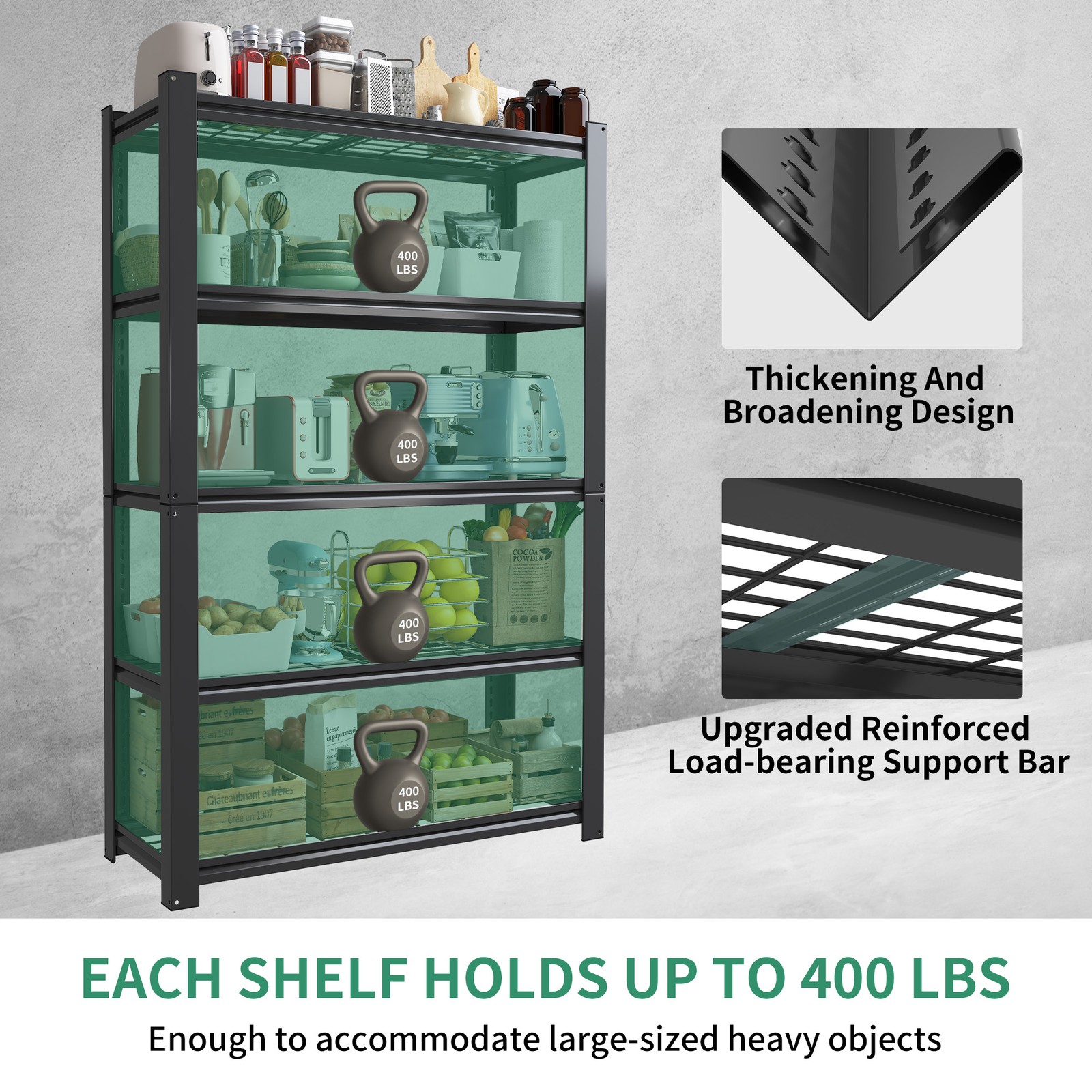 5-Tier Heavy Duty Metal Mesh Shelving 2000LBS Capacity Adjustable Storage Rack
