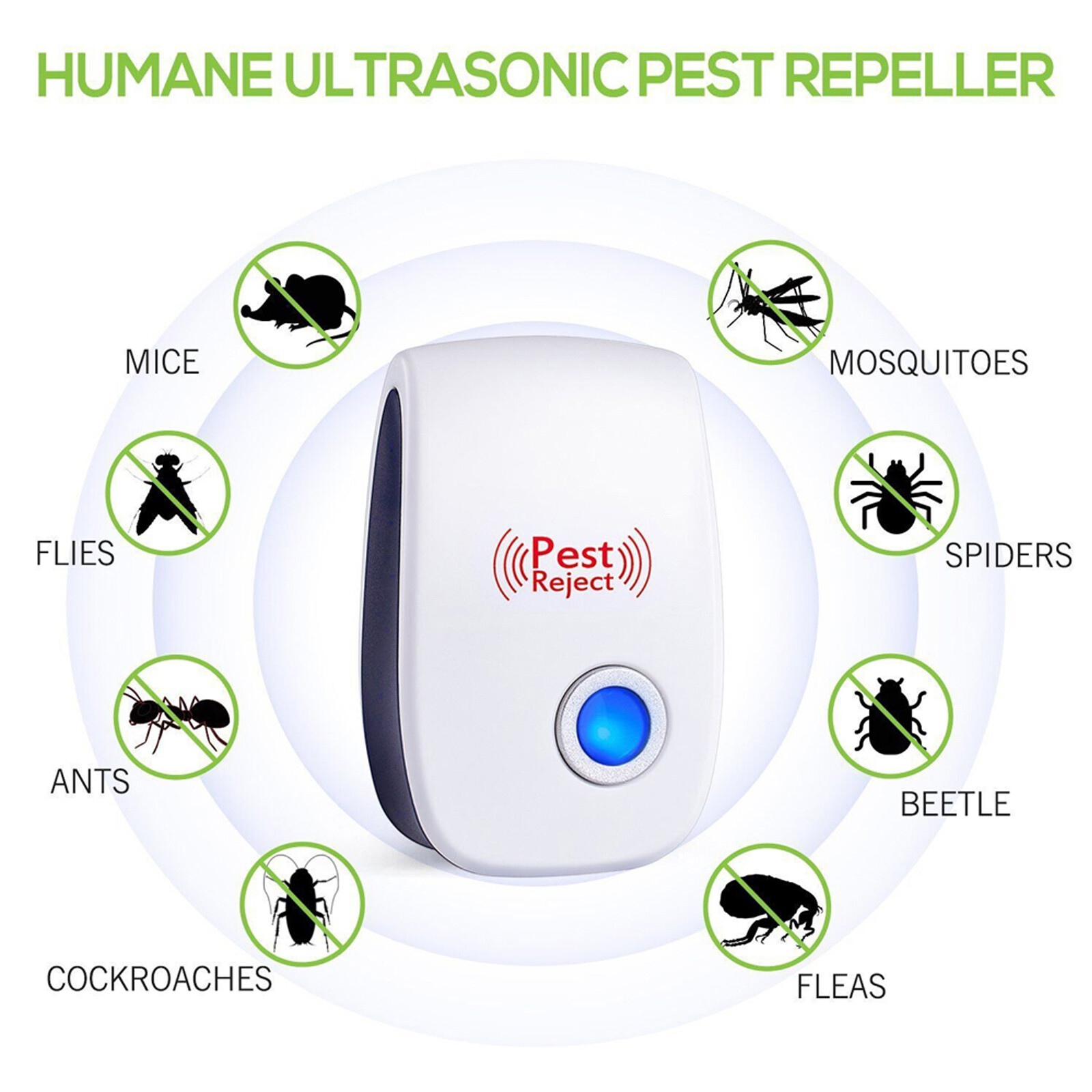 4 PACK Pest Reject Ultrasonic Repeller Reject Bug Mites Spider Defender Roaches