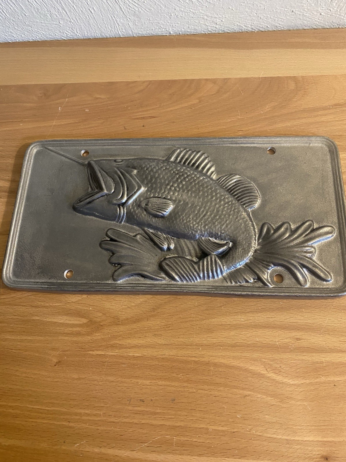 Decorative Metal License Plate Featuring A Largemouth Bass Signed Dated 1991