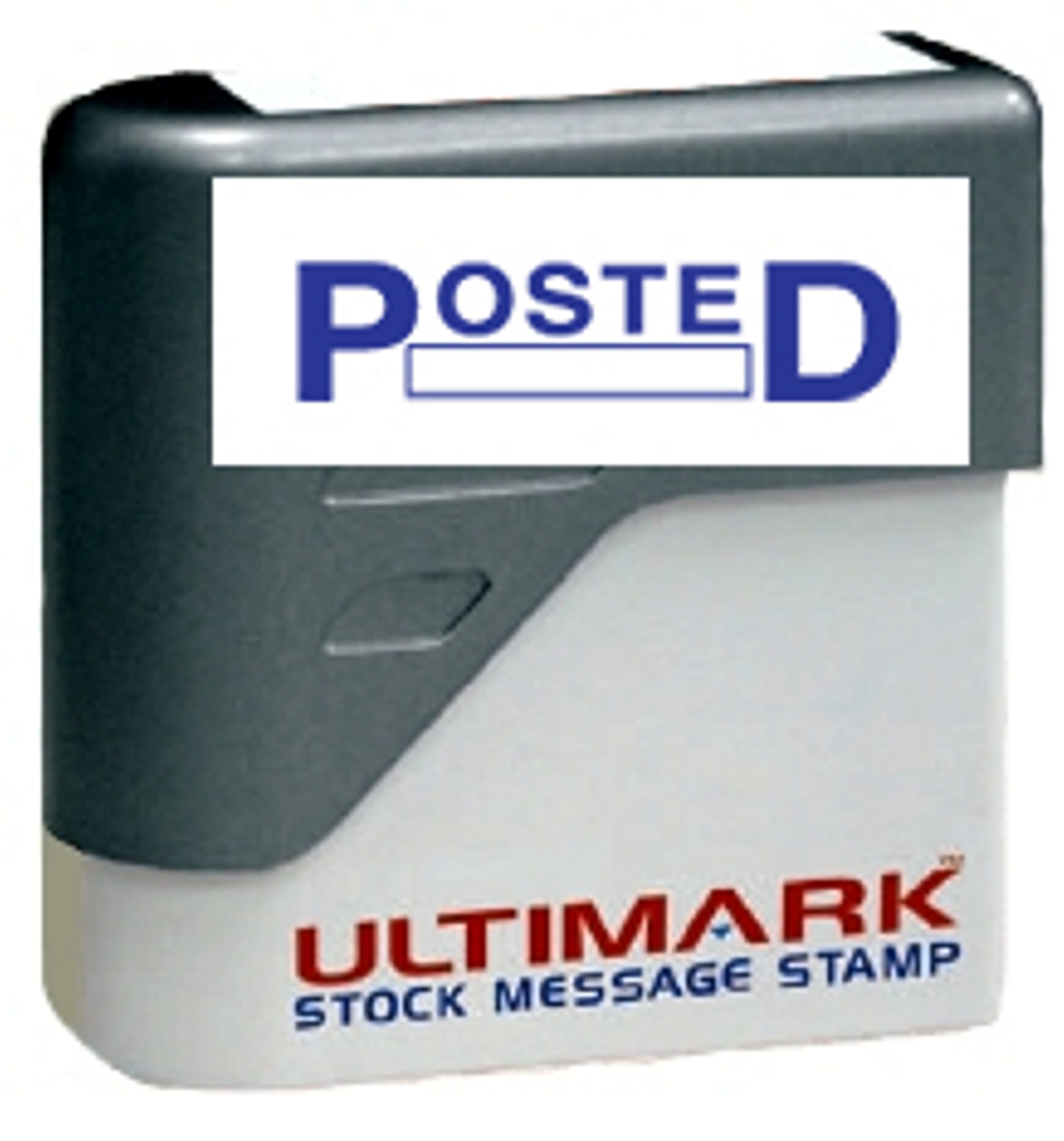 POSTED stamp text on Ultimark Pre-inked Message Stamp with Blue Ink