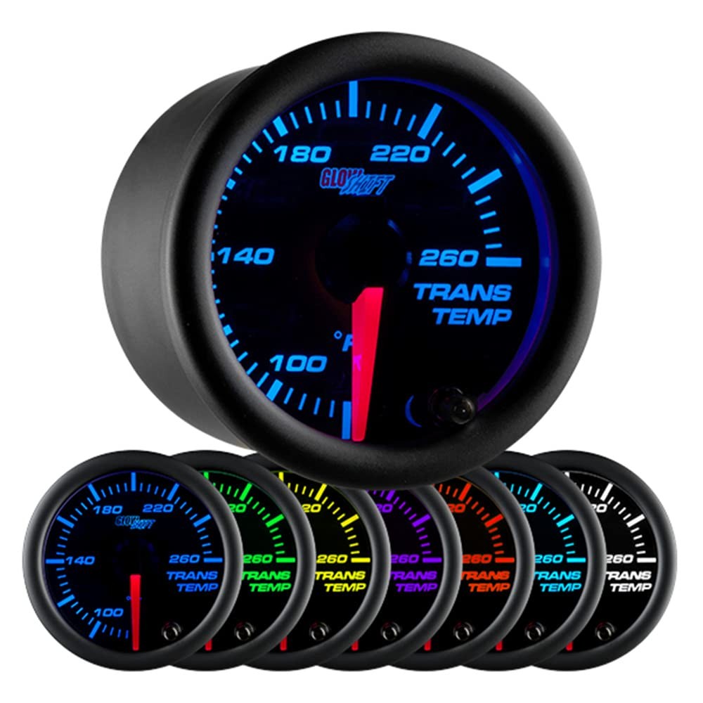 GlowShift Black 7 Color 260F Automatic Transmission Temp Gauge Kit -...