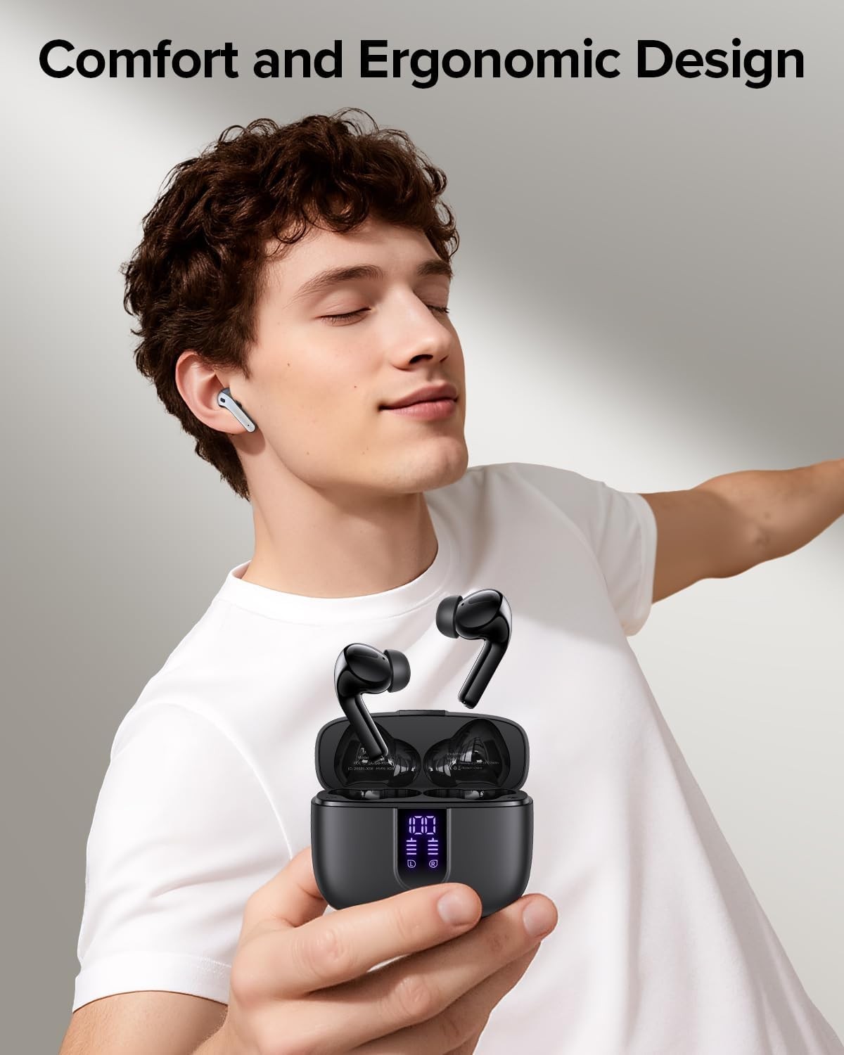 Bluetooth Headphones True Wireless Earbuds 60H Playback LED Power Display
