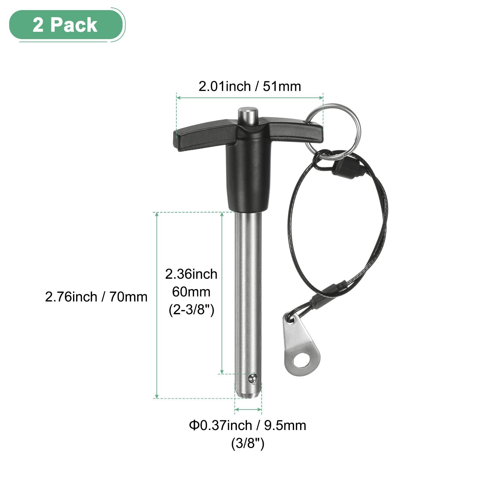 2-Pack T Handle Lock Pins 3/8"9.5mm Dia. 2-3/8"60mm Usage Length Push-Button ...