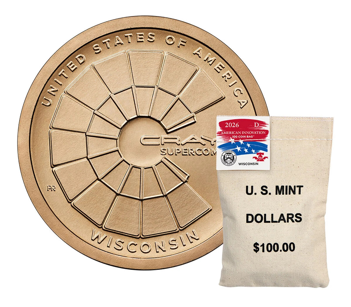 2026 American Innovation $1 Coin, Wisconsin, 100 Coin Bag, D Mint # 26GBF