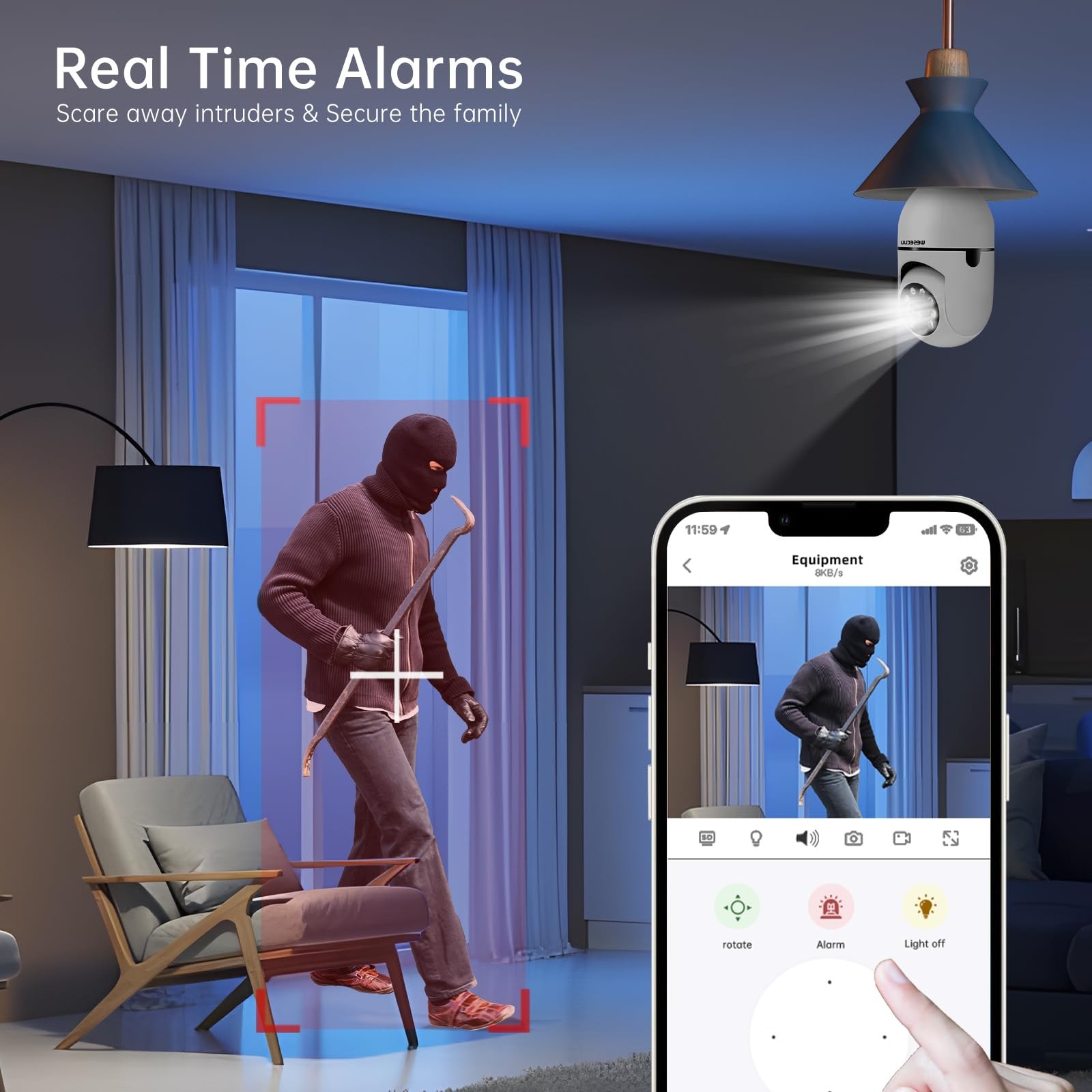 WESECUU Light Bulb Security Camera -5G& 2.4GHz WiFi 2K 2K/1-Pack, White