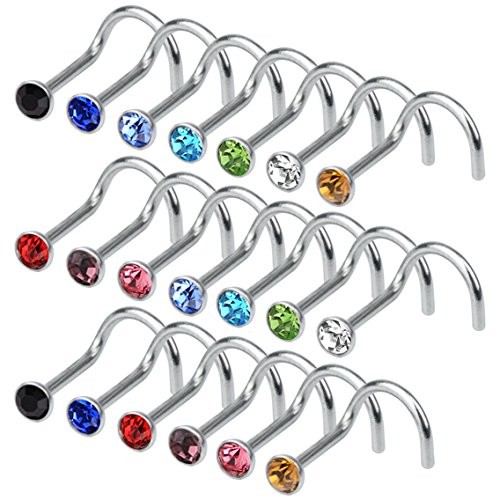 20 pieces 316L Stainless Steel Rhinestone Nose Stud Rings Body Piercing-