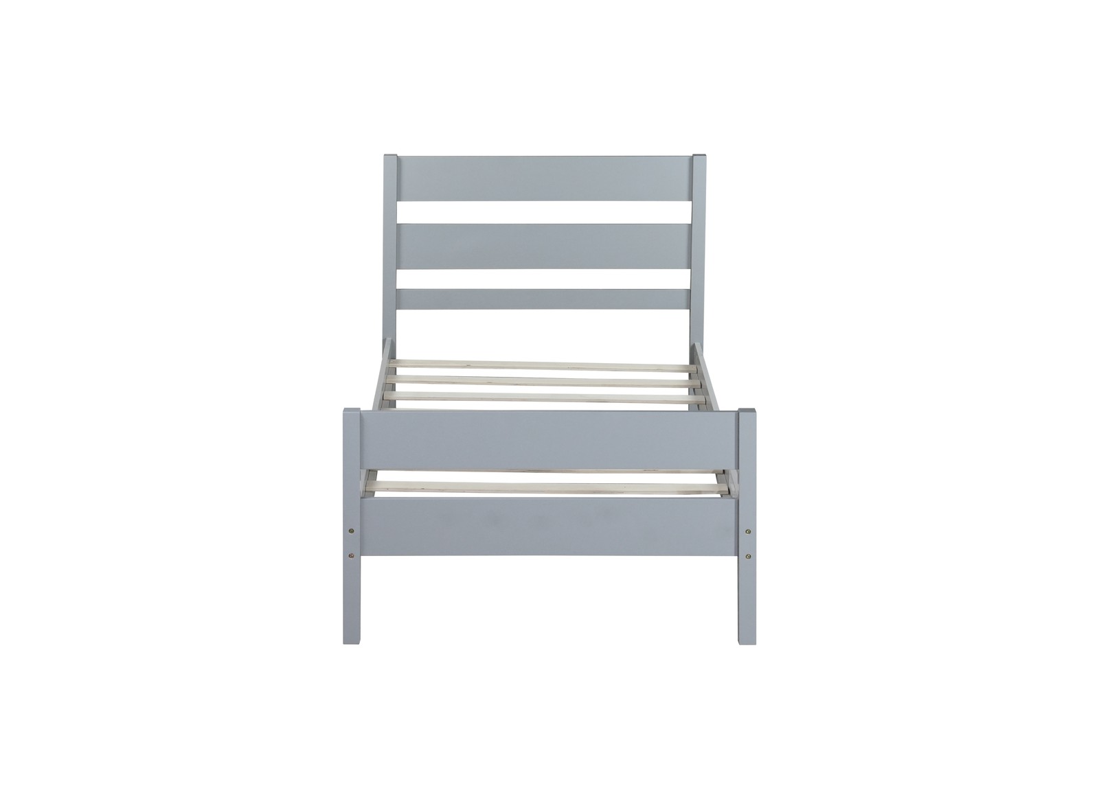 Twin Size Bed Frame with Headboard and Footboard,Rubber Wood Bed,Grey
